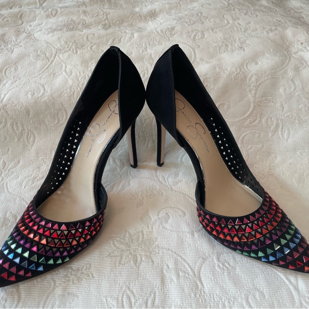 Jessica Simpson Black Heels with Vibrant Multicolor Accents - Picture 4 of 11